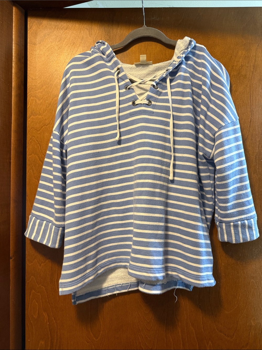 Style & Co. Blue and White Striped Hooded Lace-Up  Sweatshirt